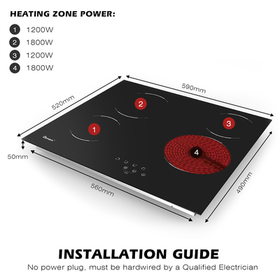 220V-240V 4 queimador cozinha elétrica embutida em 24 polegadas cozinha cerâmica 6000W