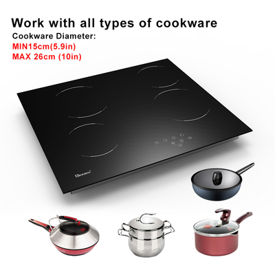 Forno de vidro preto de 60 cm com 4 zonas de cozimento